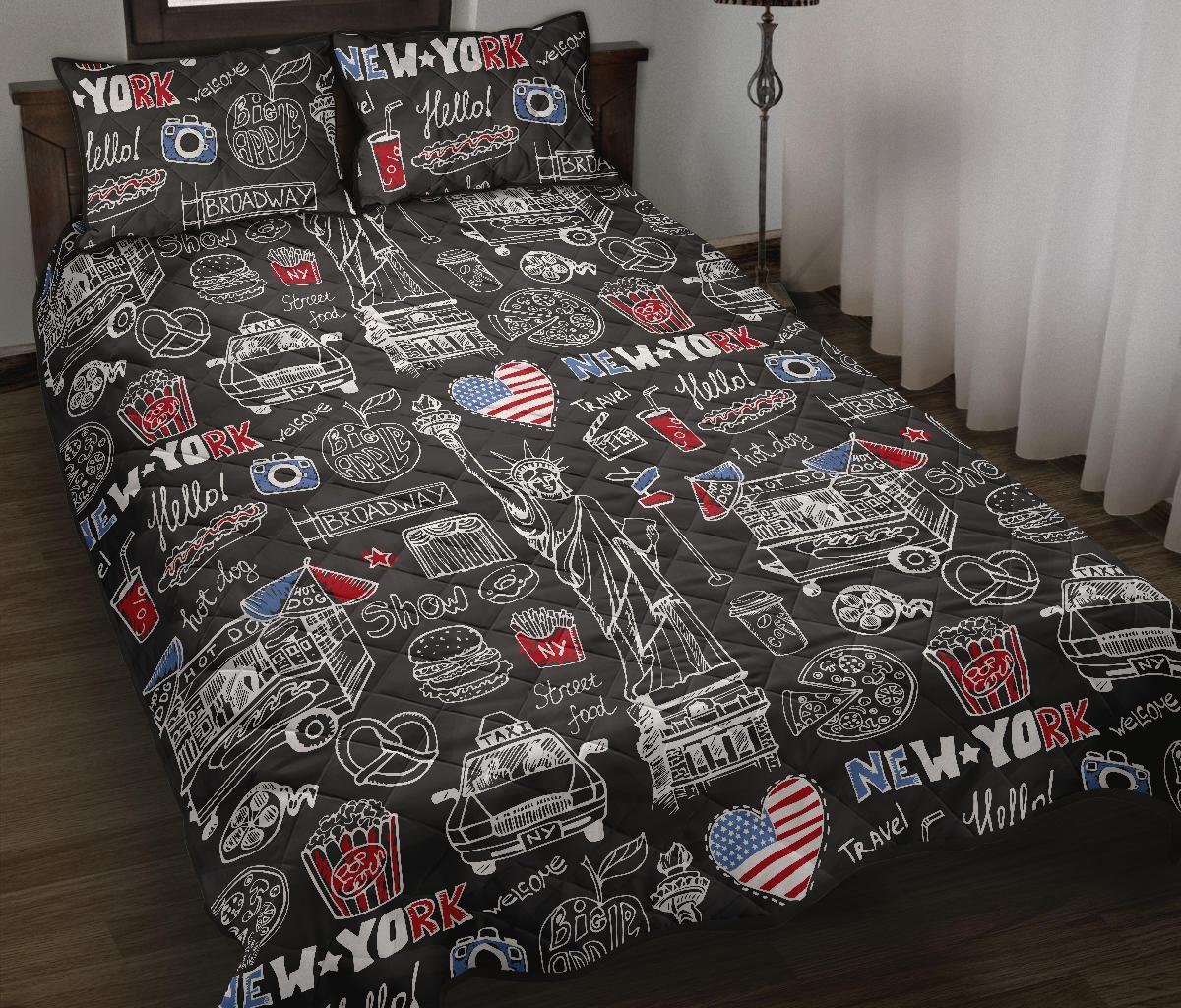 New York Love Pattern Print Bed Set Quilt-grizzshop