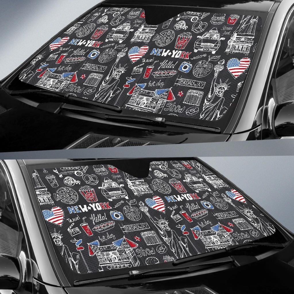 New York Love Pattern Print Car Sun Shade-grizzshop