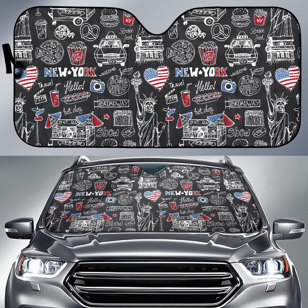 New York Love Pattern Print Car Sun Shade-grizzshop