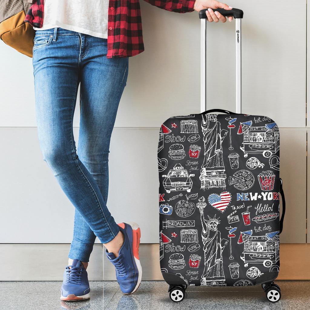 New York Love Pattern Print Luggage Cover Protector-grizzshop