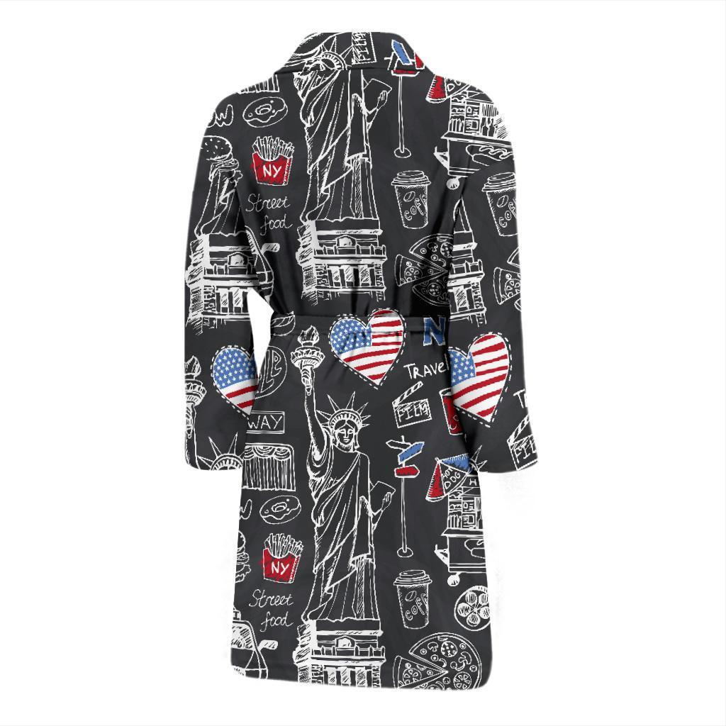 New York Love Pattern Print Men Long Robe-grizzshop