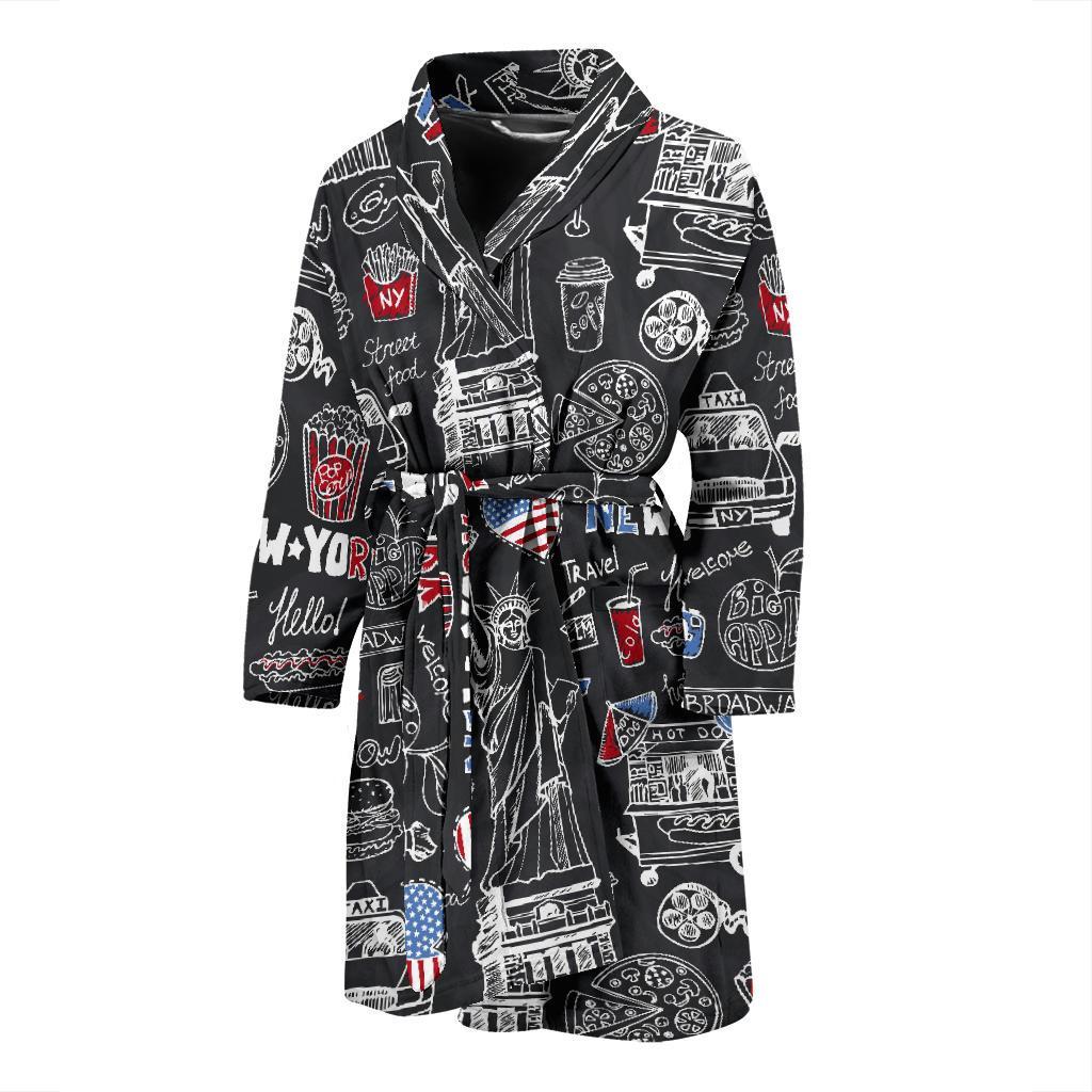 New York Love Pattern Print Men Long Robe-grizzshop