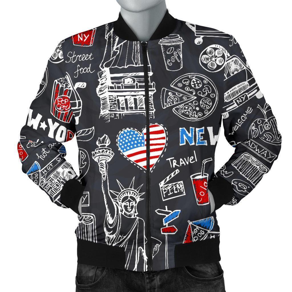 New York Love Pattern Print Men's Bomber Jacket-grizzshop