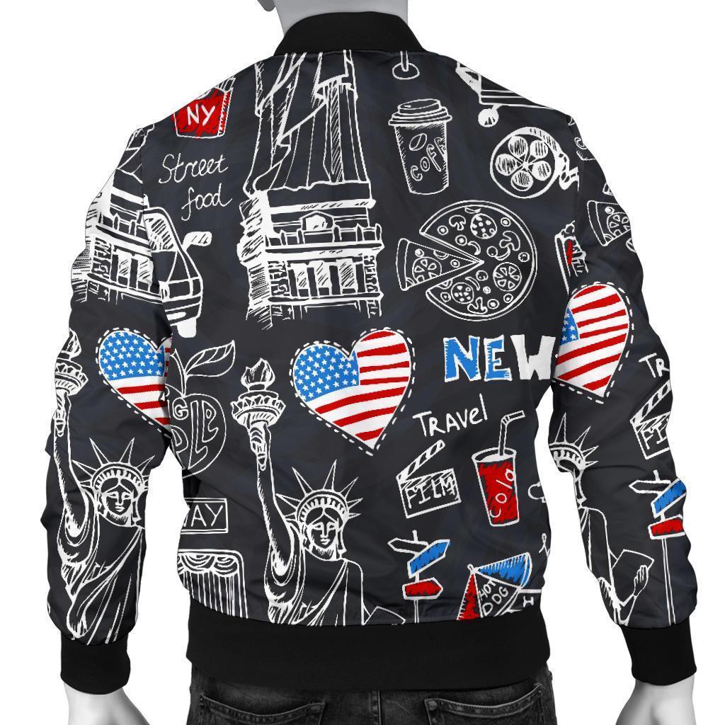 New York Love Pattern Print Men's Bomber Jacket-grizzshop