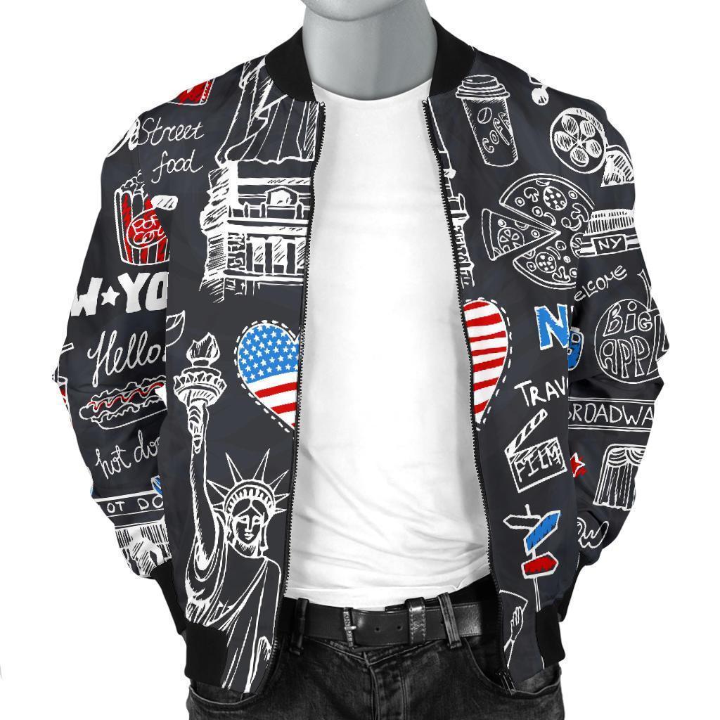 New York Love Pattern Print Men's Bomber Jacket-grizzshop