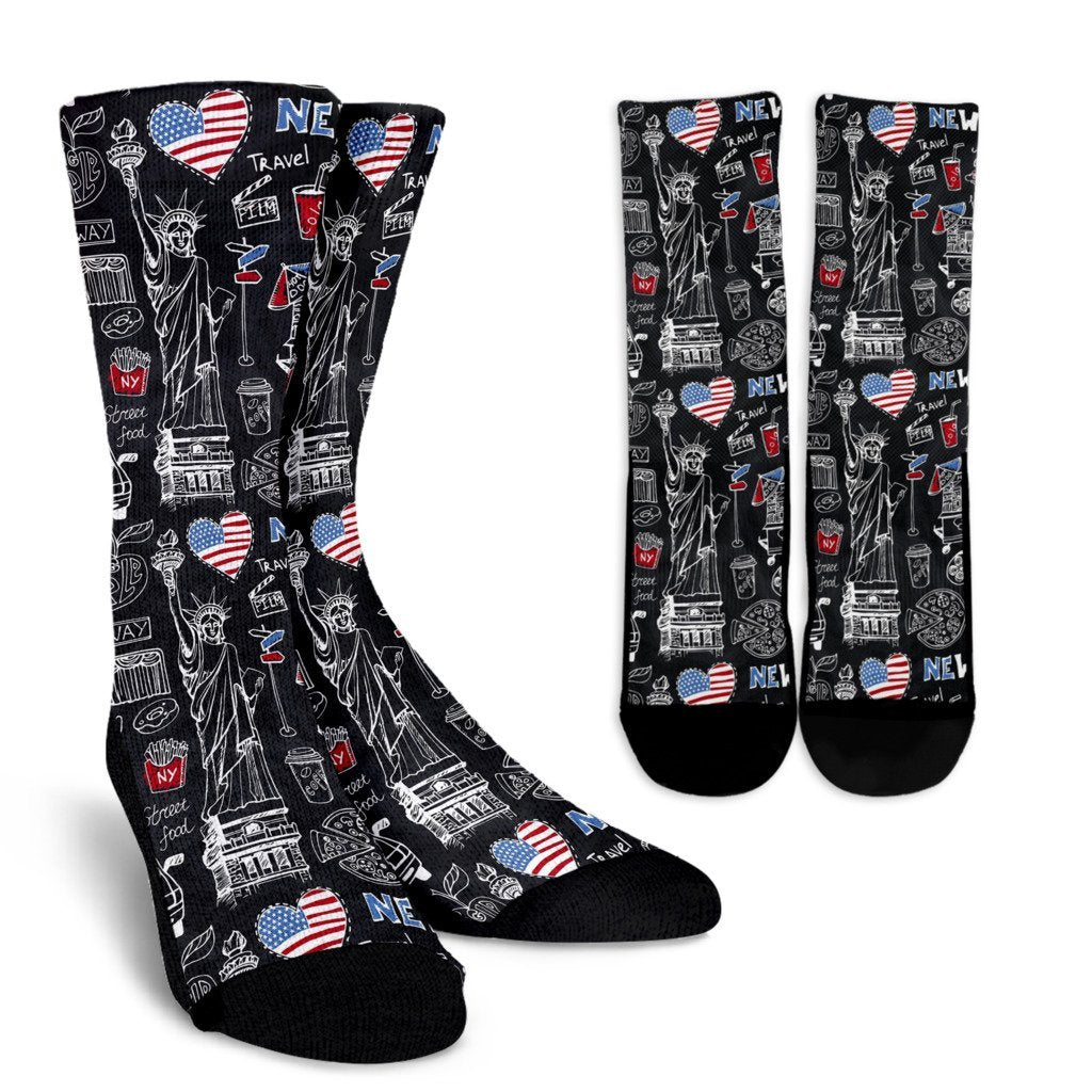 New York Love Pattern Print Unisex Crew Socks-grizzshop