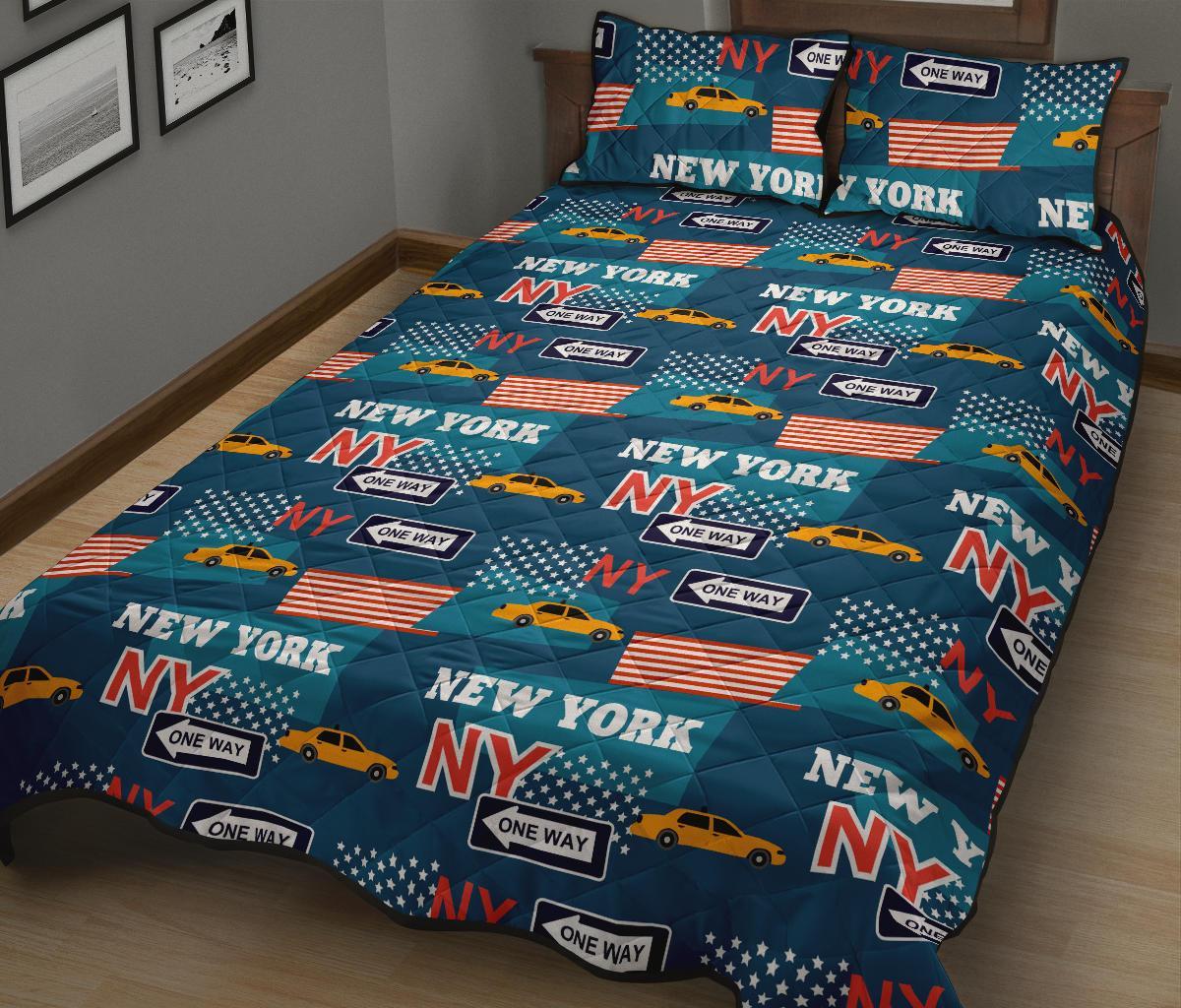 New York Pattern Print Bed Set Quilt-grizzshop