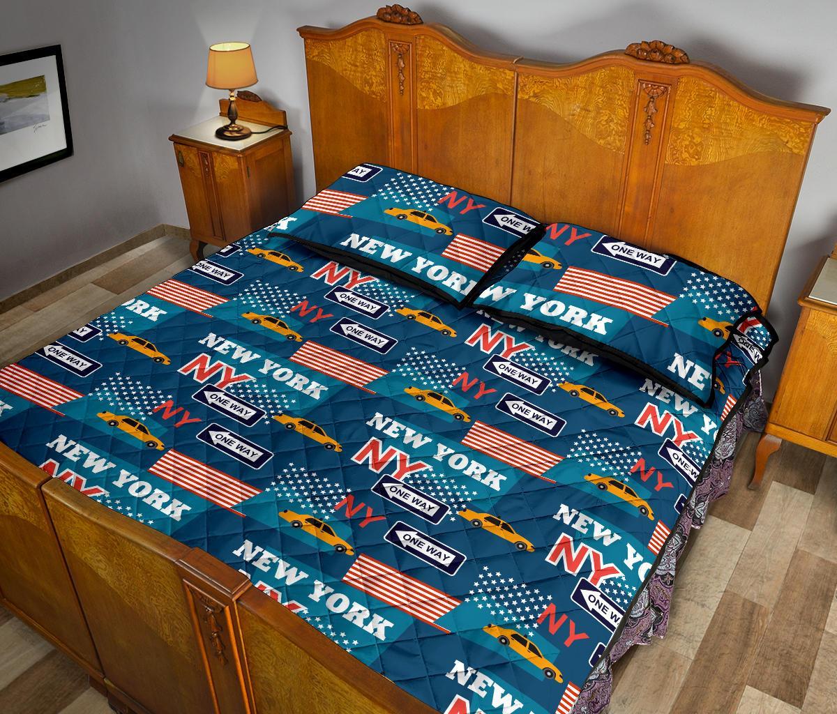 New York Pattern Print Bed Set Quilt-grizzshop
