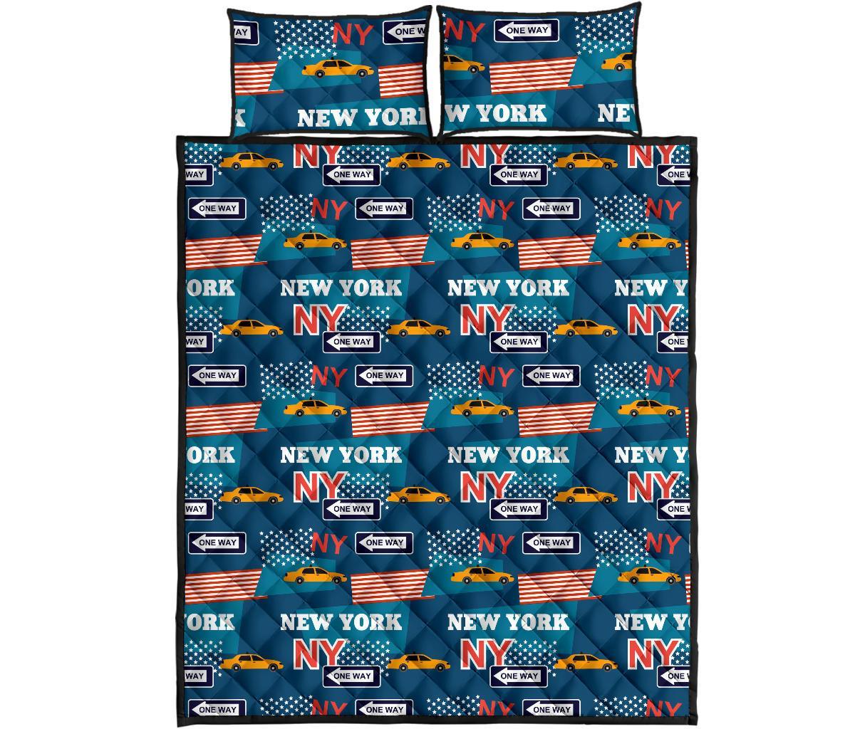 New York Pattern Print Bed Set Quilt-grizzshop