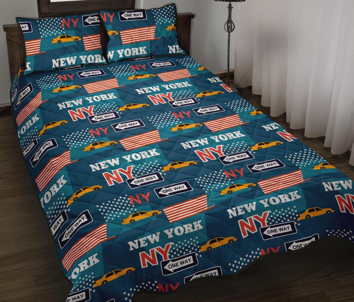 New York Pattern Print Bed Set Quilt-grizzshop