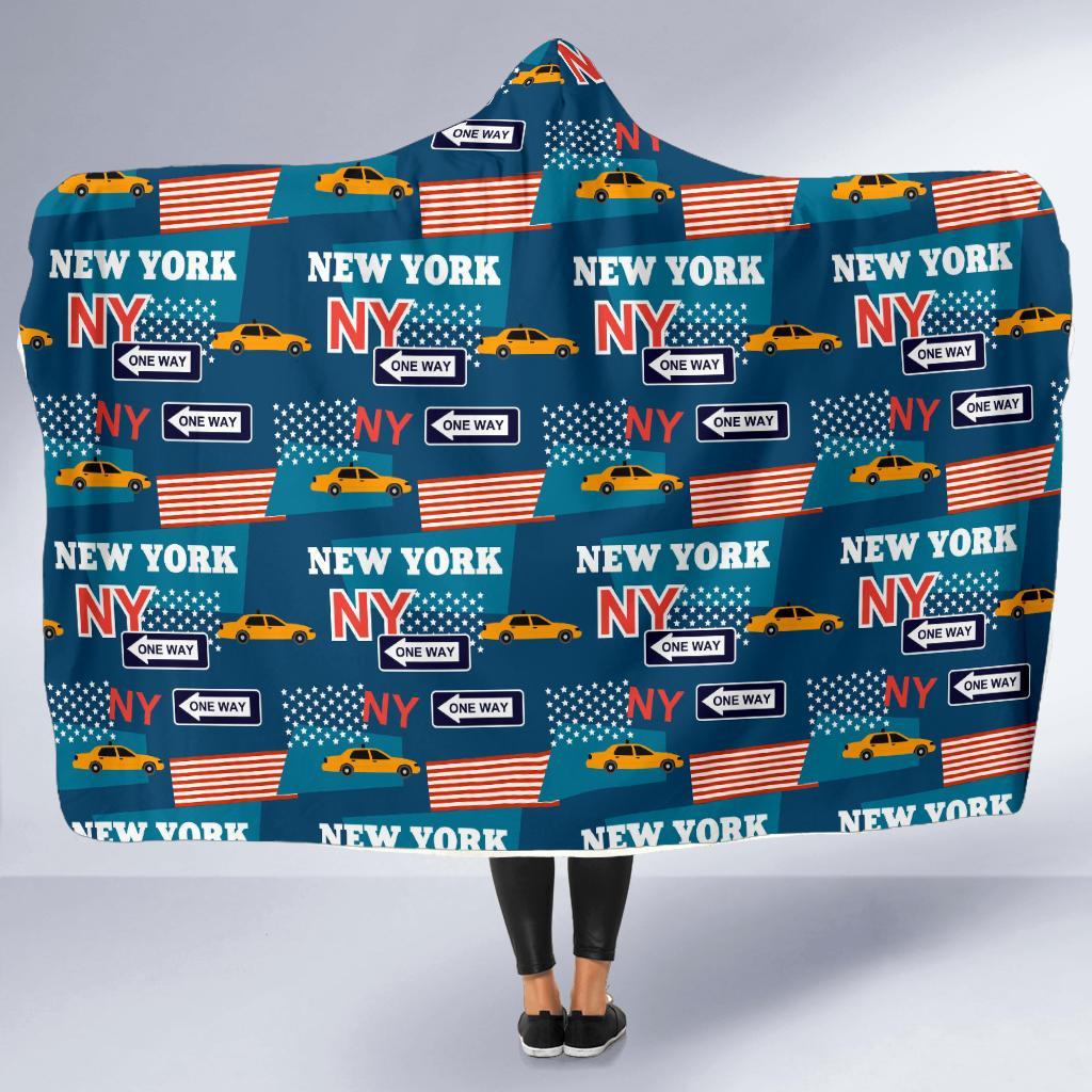 New York Pattern Print Hooded Blanket-grizzshop