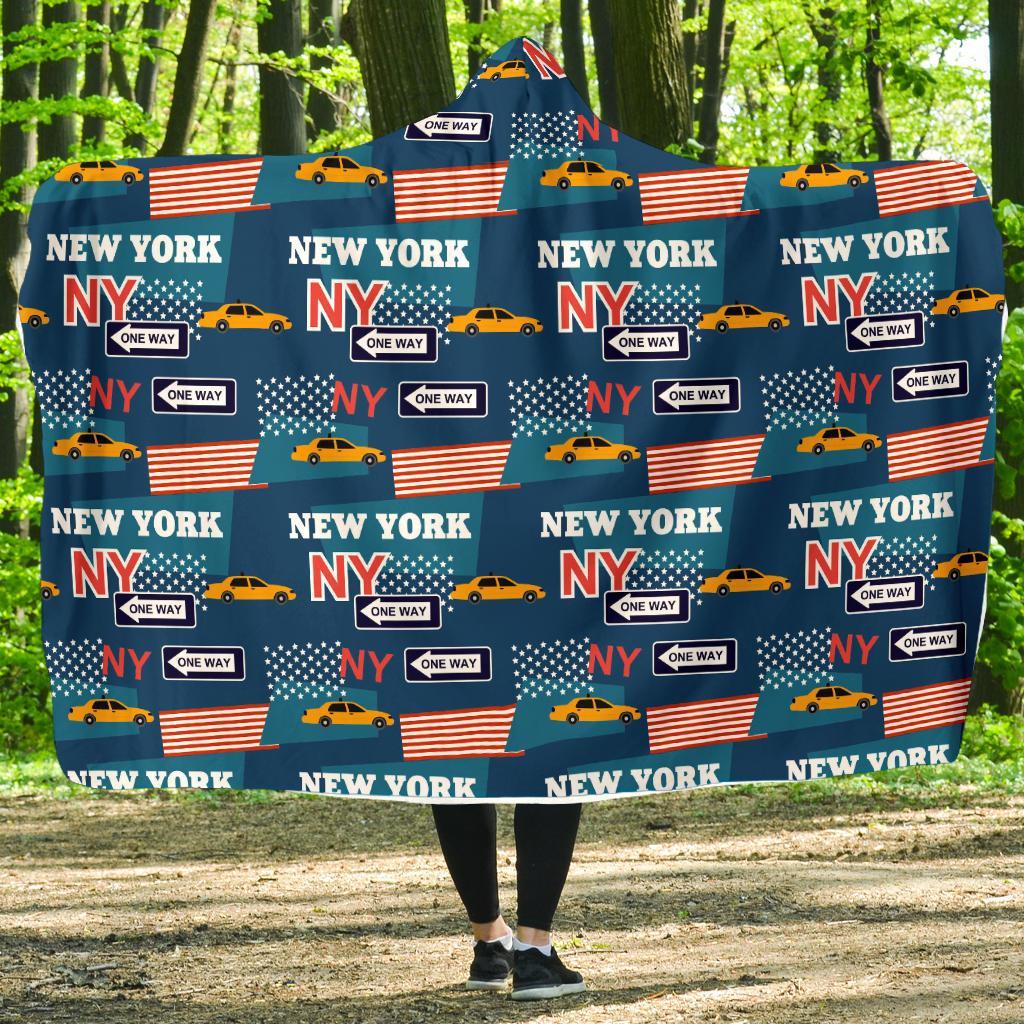 New York Pattern Print Hooded Blanket-grizzshop