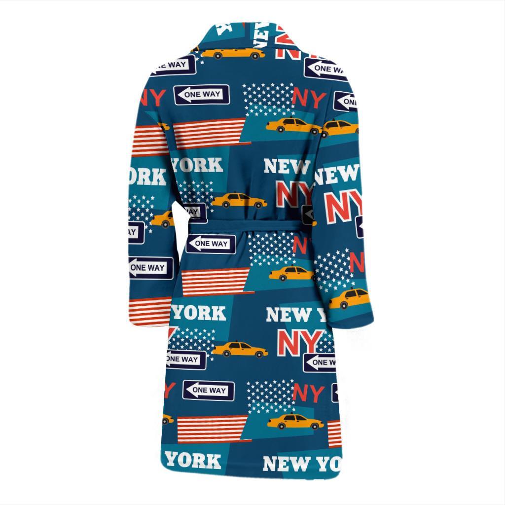 New York Pattern Print Men Long Robe-grizzshop