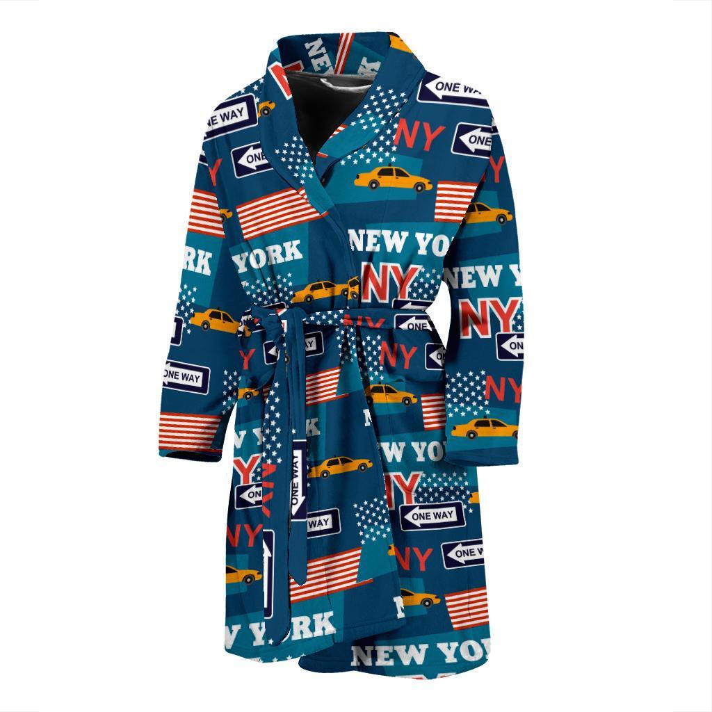 New York Pattern Print Men Long Robe-grizzshop