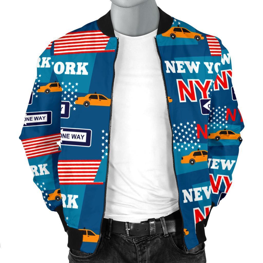 New York Pattern Print Men's Bomber Jacket-grizzshop