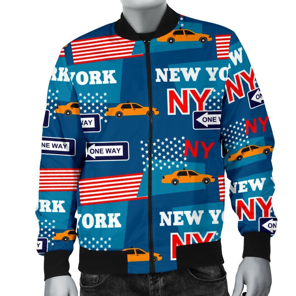 New York Pattern Print Men's Bomber Jacket-grizzshop