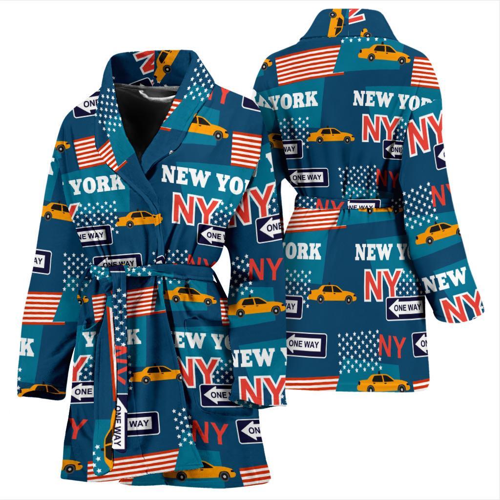 New York Pattern Print Women Long Robe-grizzshop