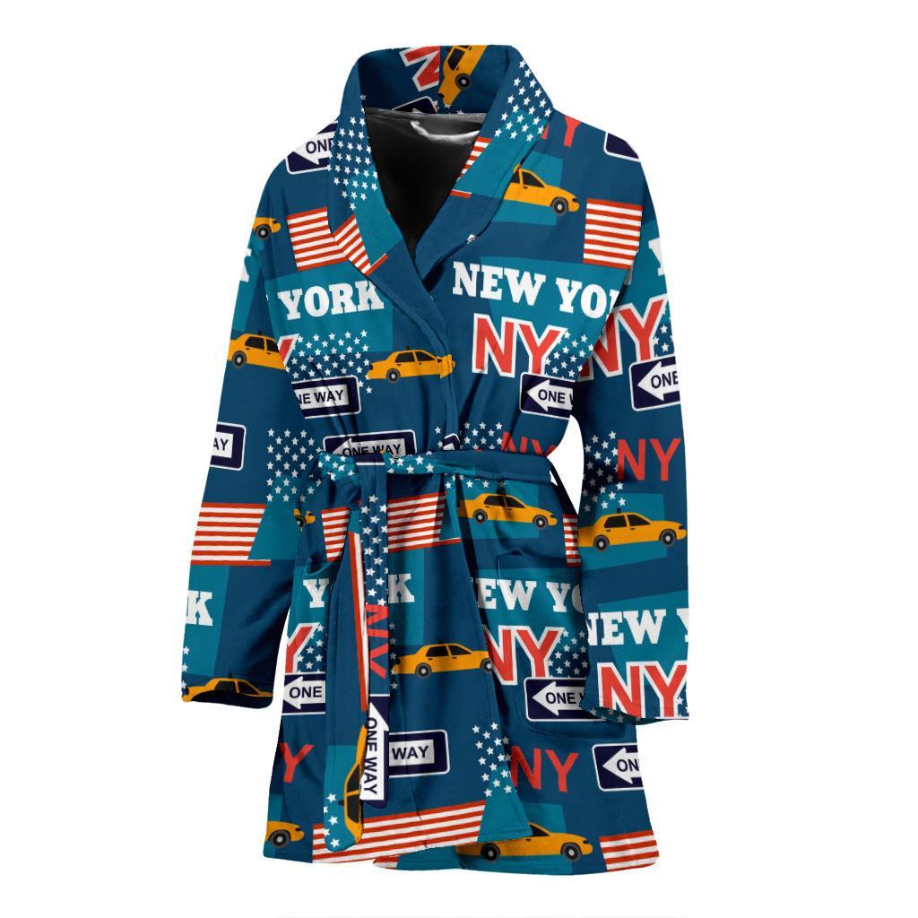 New York Pattern Print Women Long Robe-grizzshop