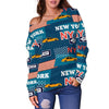 New York Pattern Print Women Off Shoulder Sweatshirt-grizzshop