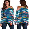 New York Pattern Print Women Off Shoulder Sweatshirt-grizzshop