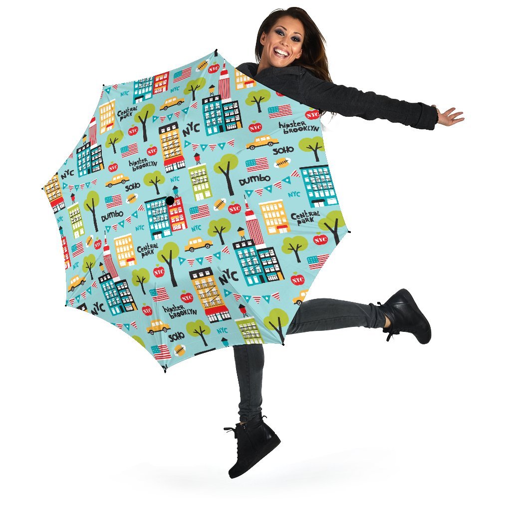 New York Print Pattern Automatic Foldable Umbrella-grizzshop