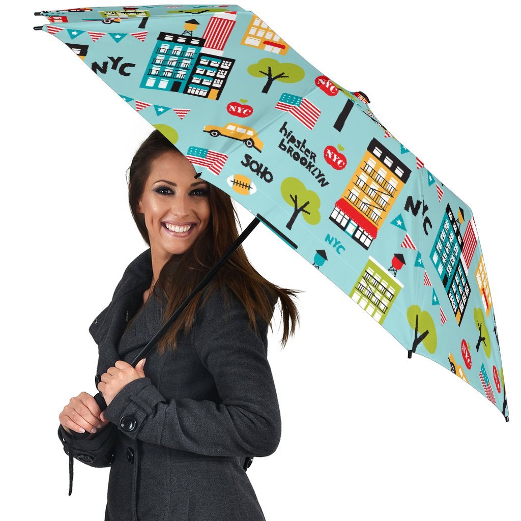 New York Print Pattern Automatic Foldable Umbrella-grizzshop