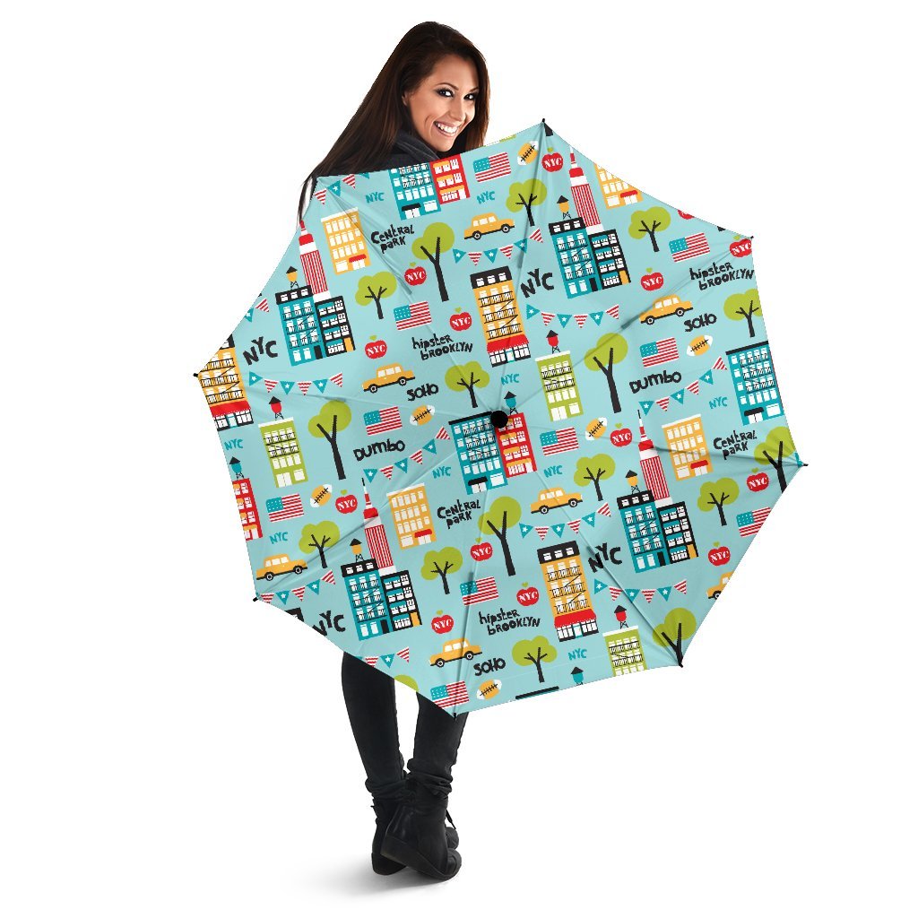 New York Print Pattern Automatic Foldable Umbrella-grizzshop