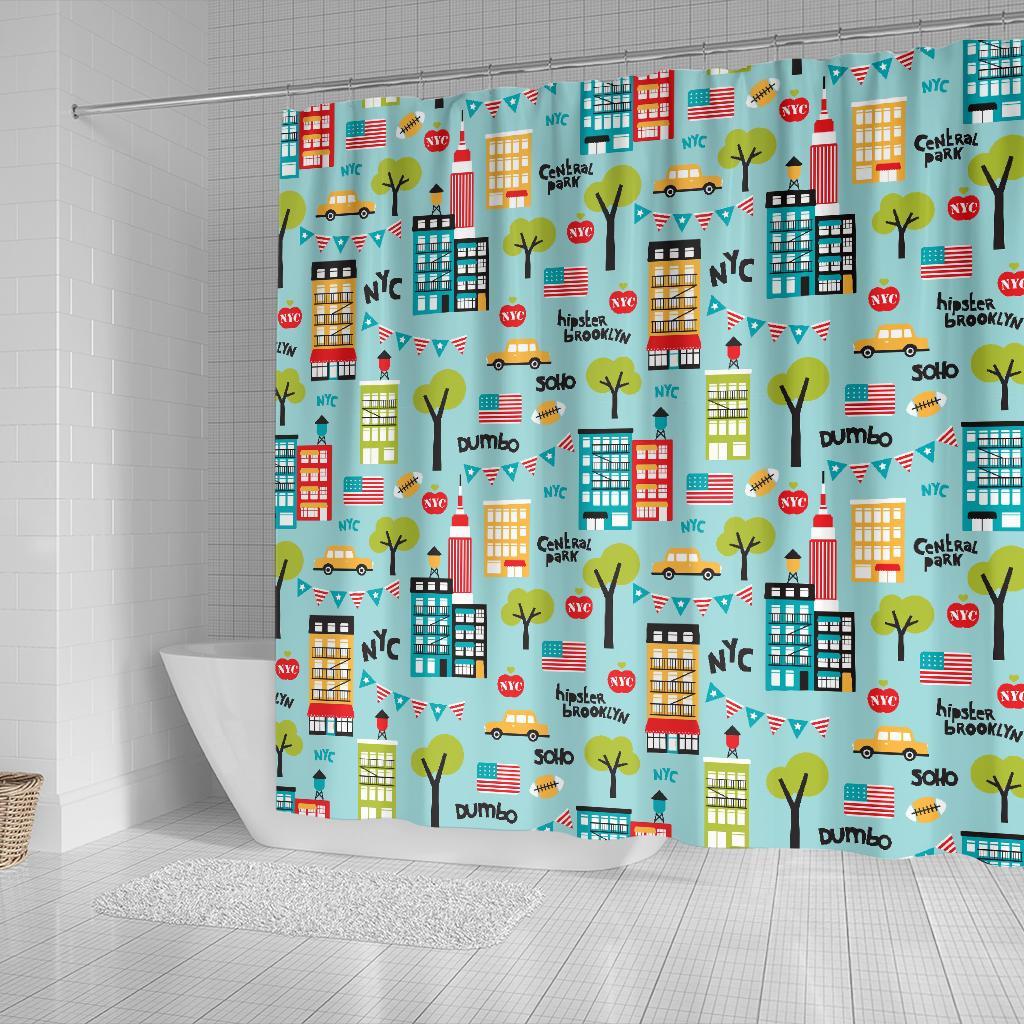 New York Print Pattern Bathroom Shower Curtain-grizzshop