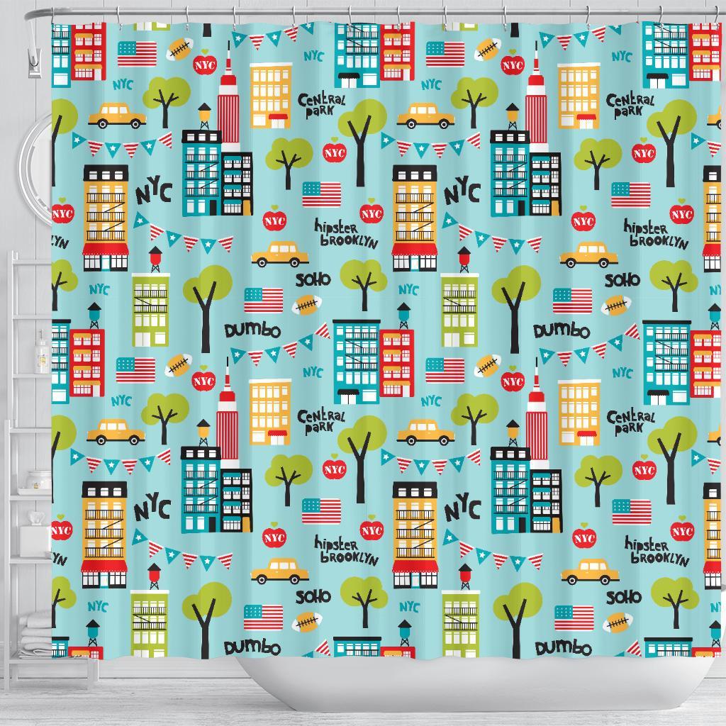 New York Print Pattern Bathroom Shower Curtain-grizzshop