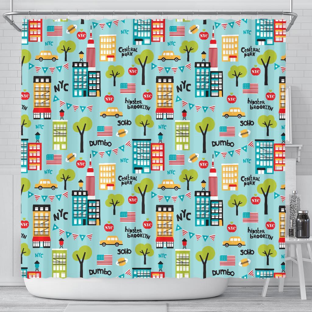 New York Print Pattern Bathroom Shower Curtain-grizzshop
