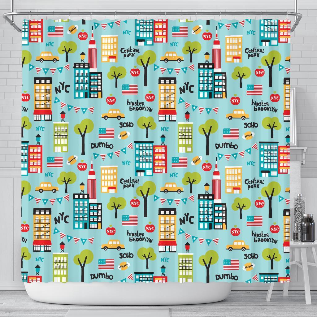 New York Print Pattern Bathroom Shower Curtain-grizzshop