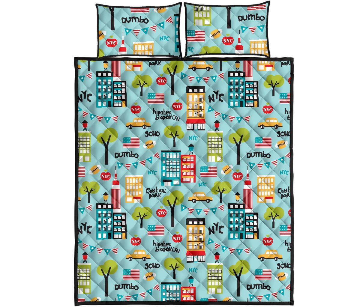 New York Print Pattern Bed Set Quilt-grizzshop