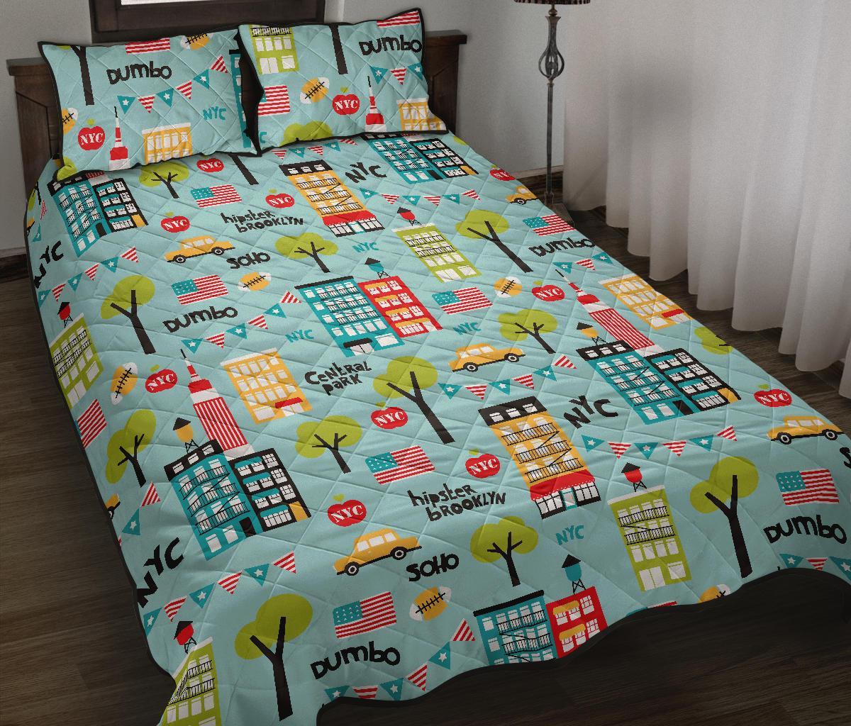 New York Print Pattern Bed Set Quilt-grizzshop