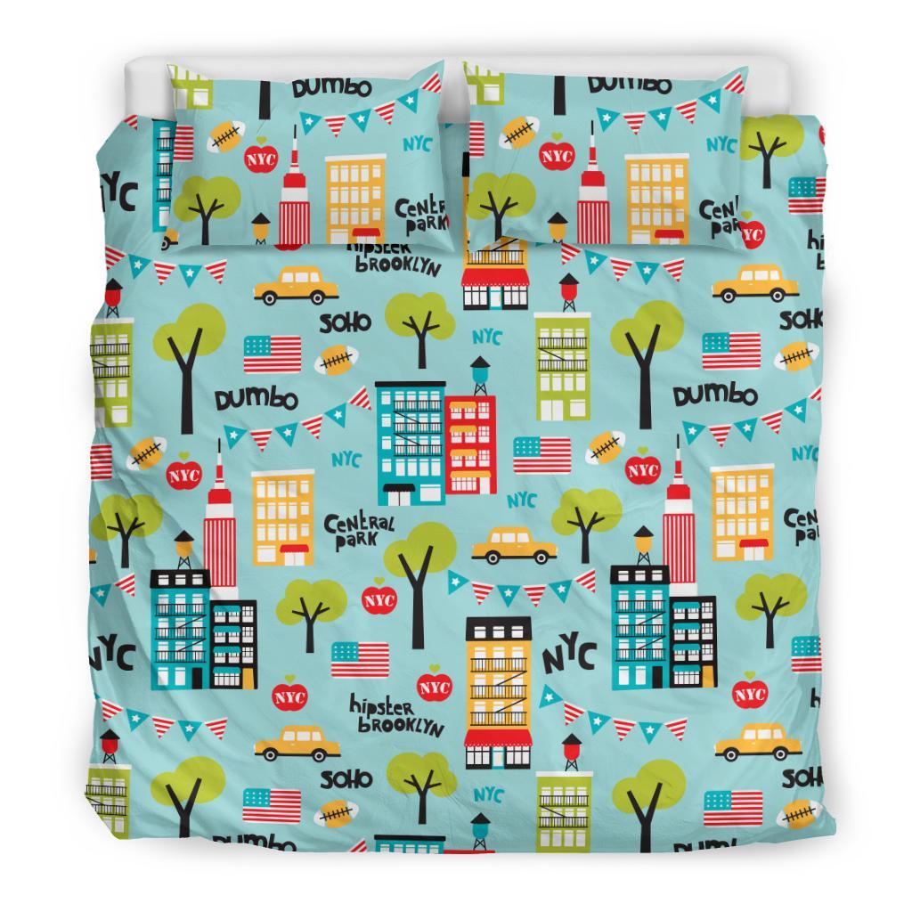 New York Print Pattern Duvet Cover Bedding Set-grizzshop