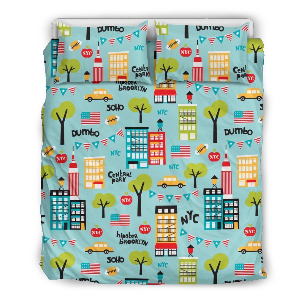 New York Print Pattern Duvet Cover Bedding Set-grizzshop