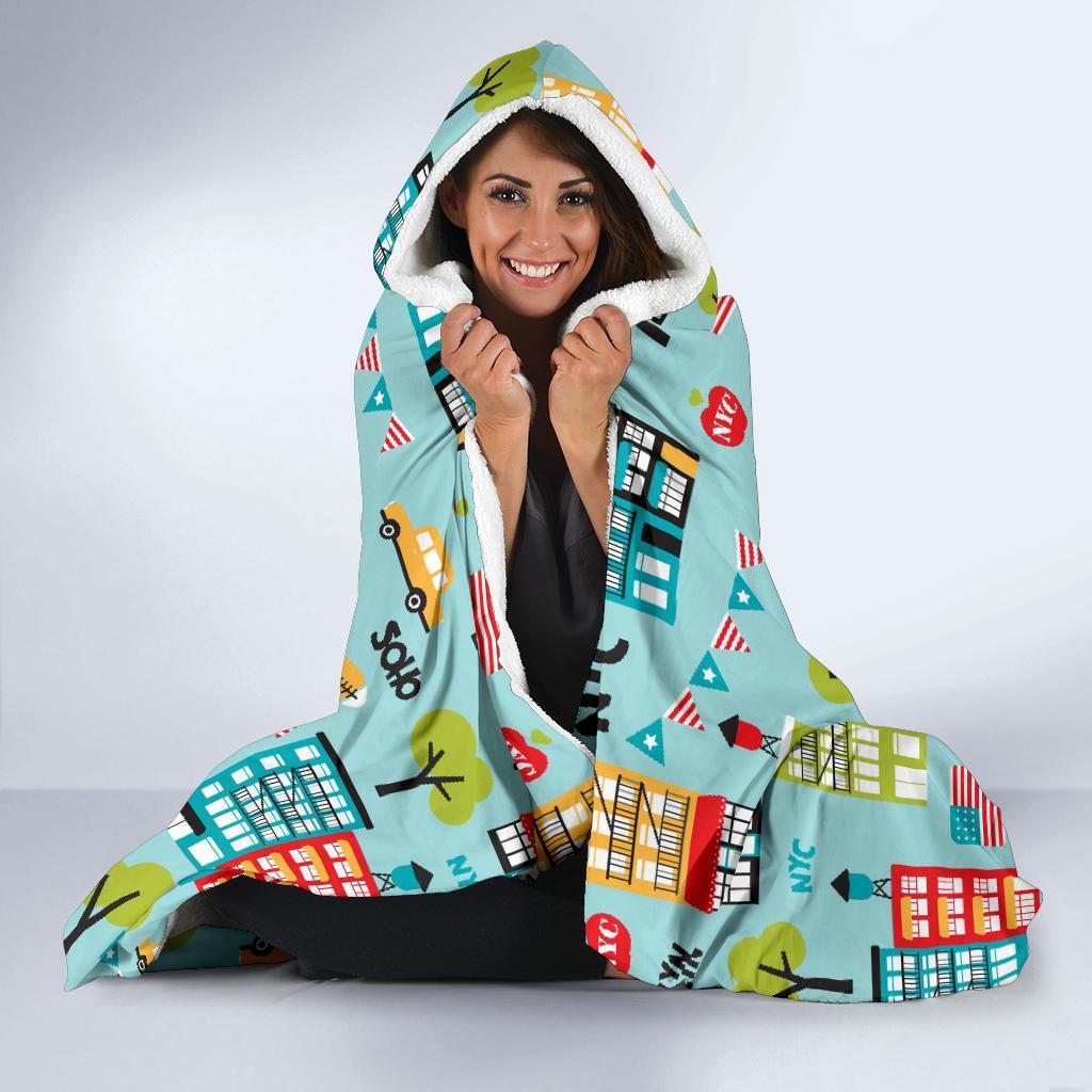 New York Print Pattern Hooded Blanket-grizzshop