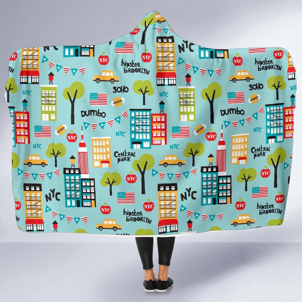 New York Print Pattern Hooded Blanket-grizzshop