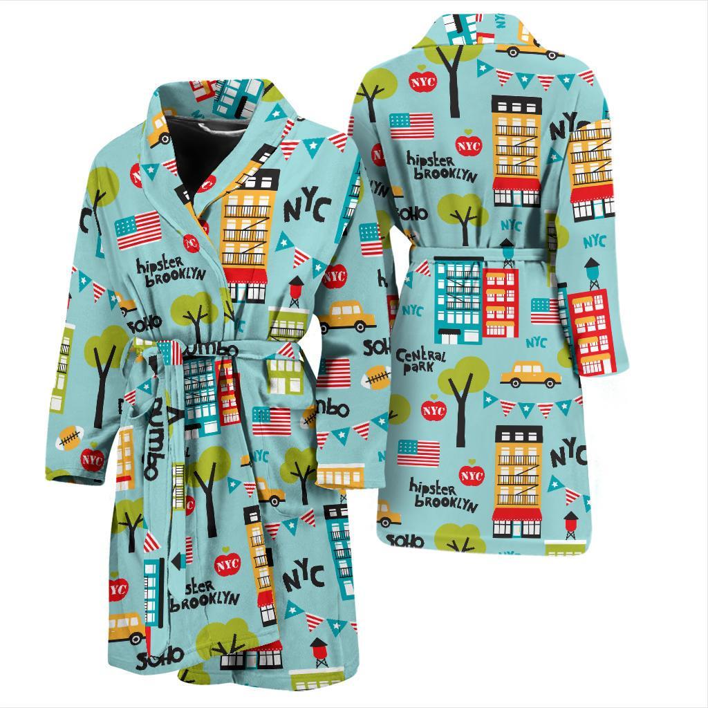 New York Print Pattern Men Long Robe-grizzshop