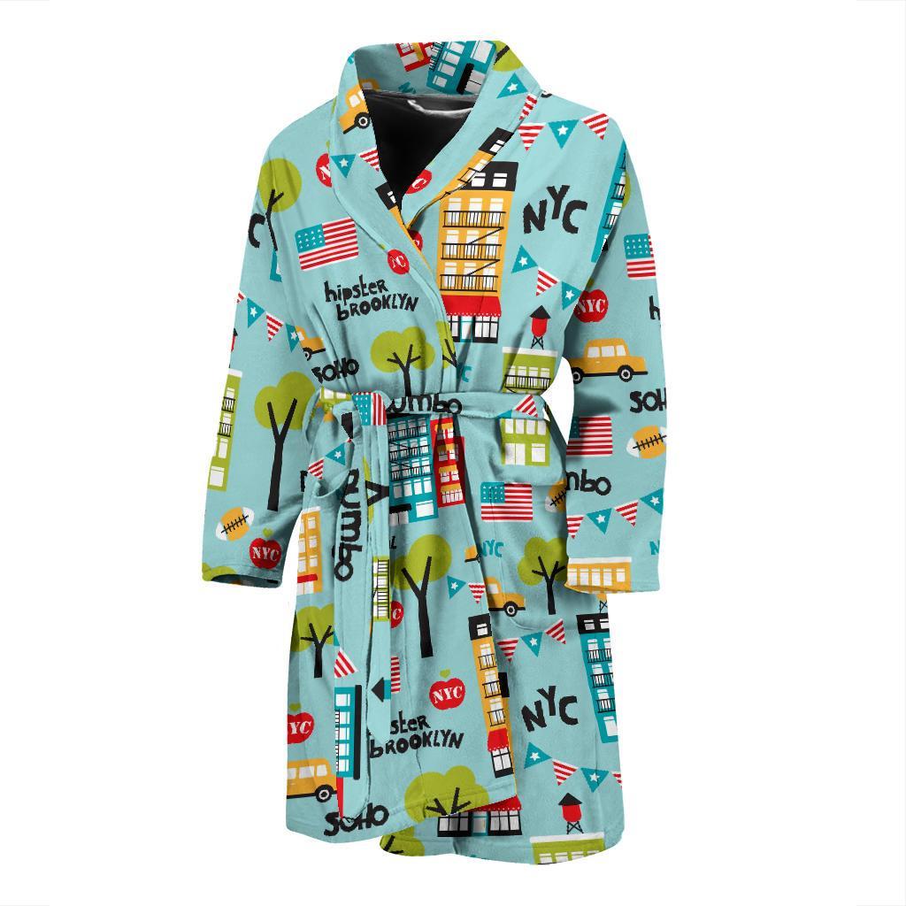 New York Print Pattern Men Long Robe-grizzshop
