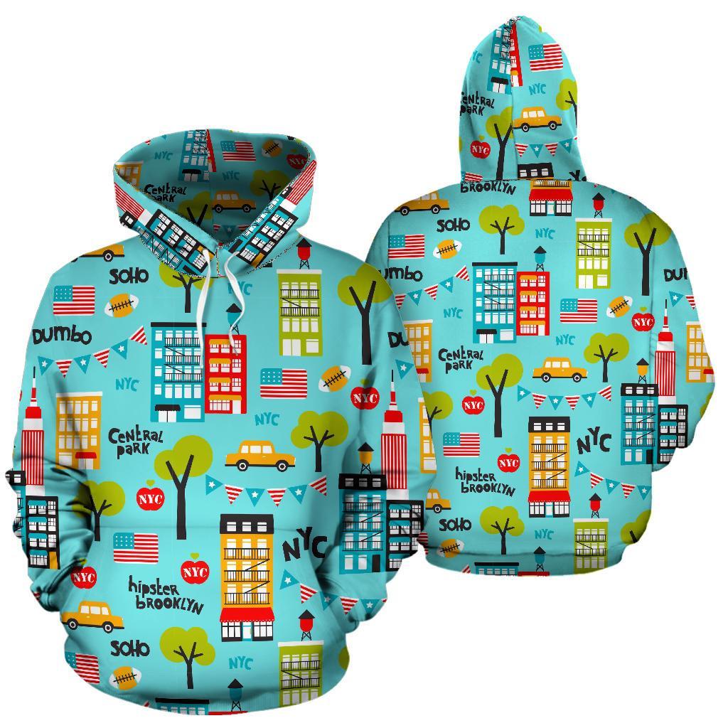 New York Print Pattern Men Women Pullover Hoodie-grizzshop