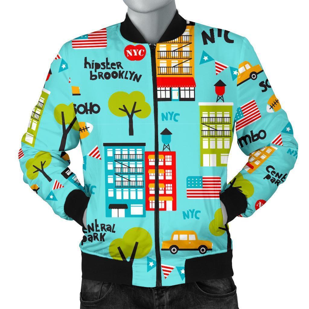 New York Print Pattern Men's Bomber Jacket-grizzshop