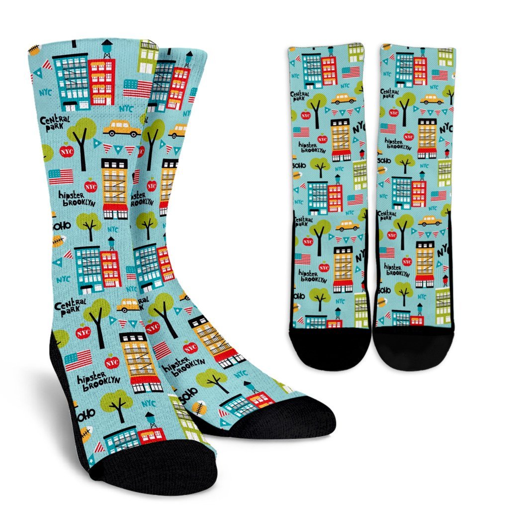 New York Print Pattern Unisex Crew Socks-grizzshop