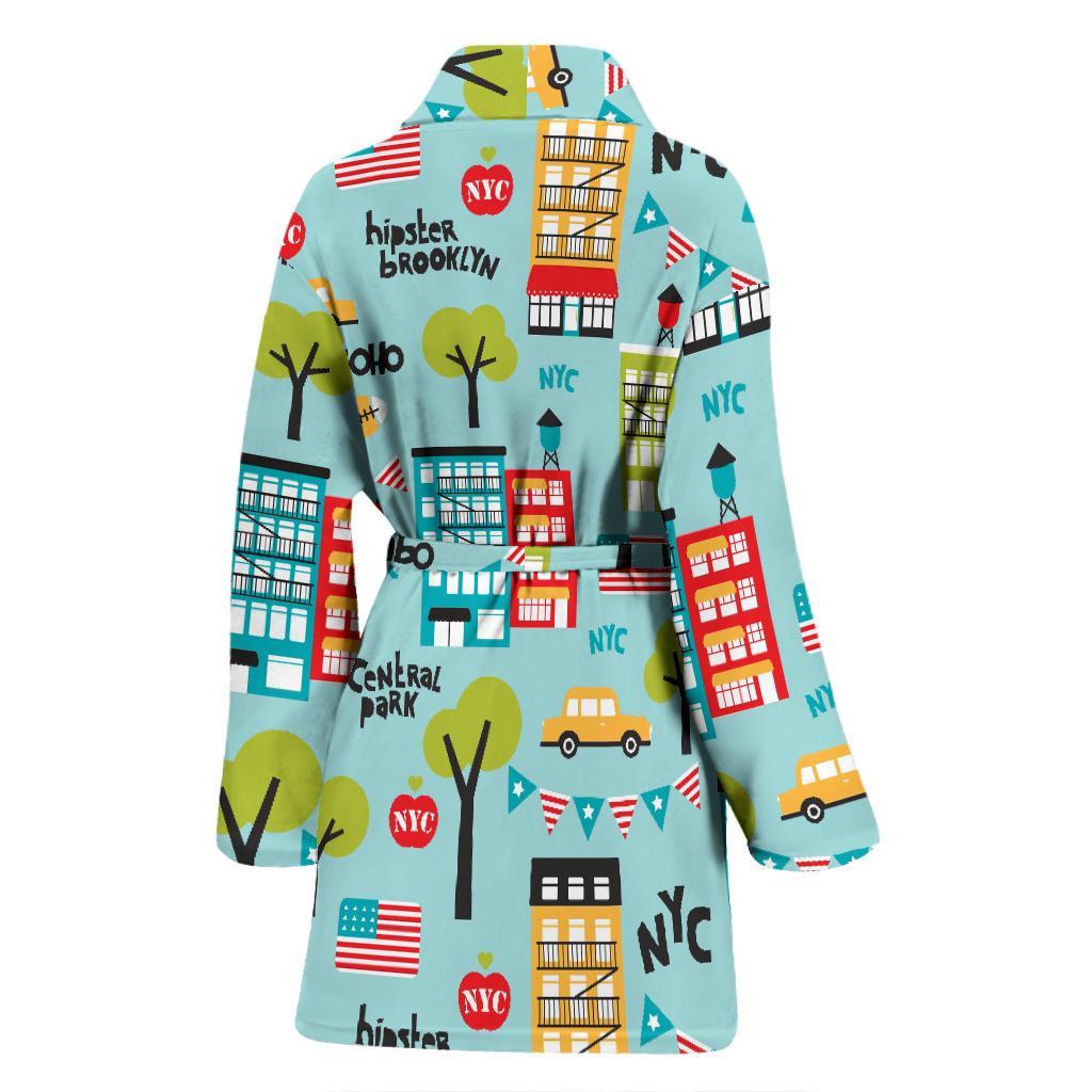 New York Print Pattern Women Long Robe-grizzshop