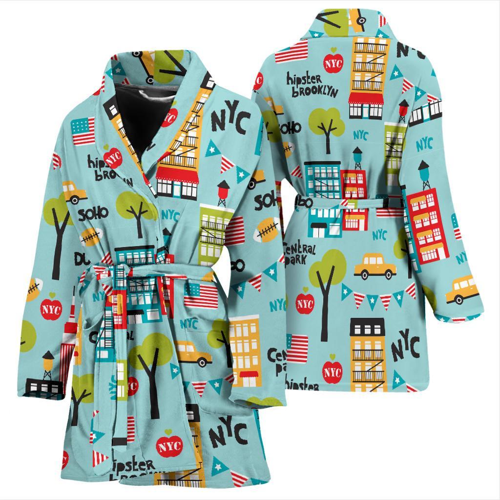 New York Print Pattern Women Long Robe-grizzshop