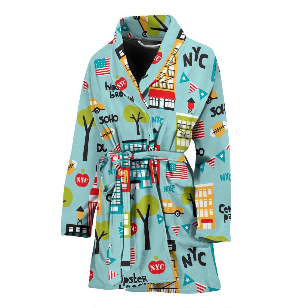 New York Print Pattern Women Long Robe-grizzshop