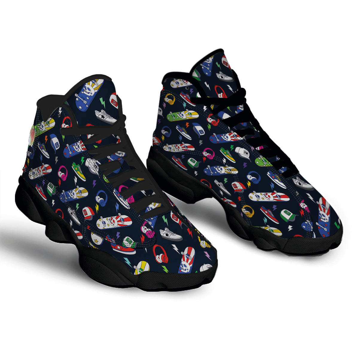 New York Skateboard Colorful Print Pattern Black Basketball Shoes-grizzshop