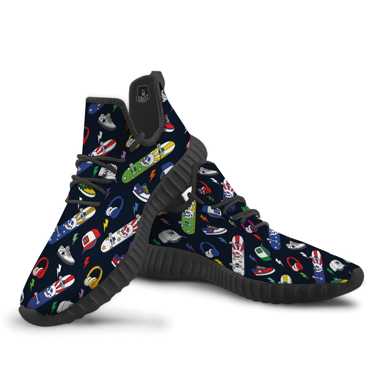 New York Skateboard Colorful Print Pattern Black Walking Shoes-grizzshop