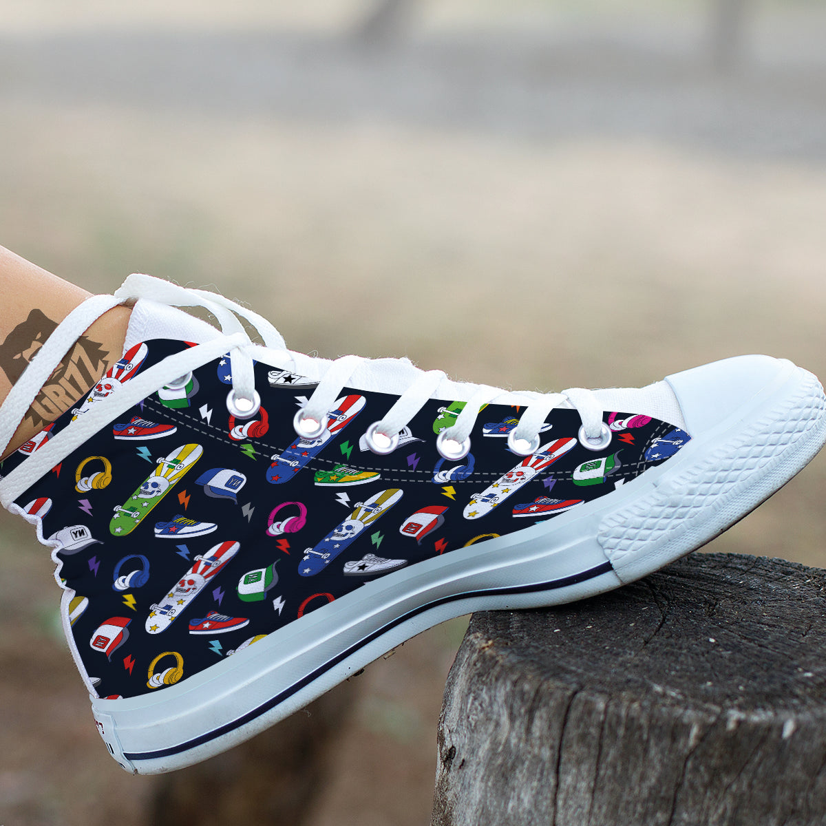 New York Skateboard Colorful Print Pattern White High Top Shoes-grizzshop