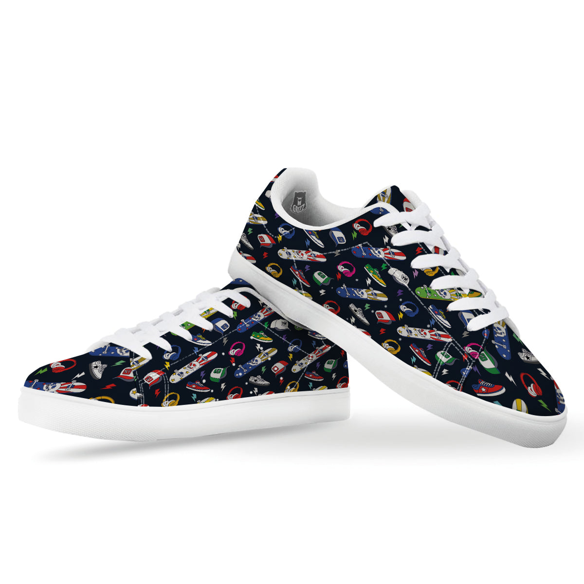 New York Skateboard Colorful Print Pattern White Low Top Sneakers-grizzshop