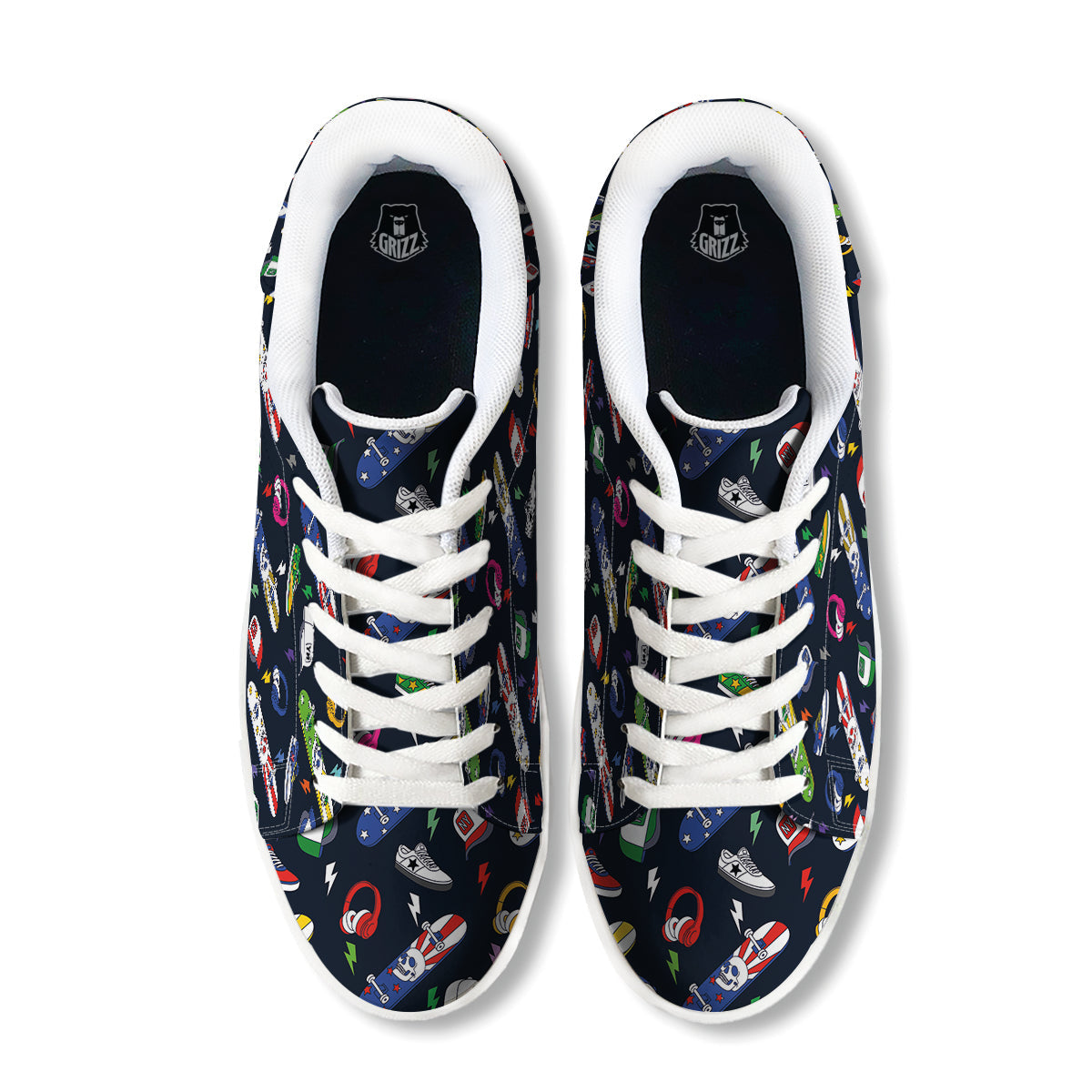 New York Skateboard Colorful Print Pattern White Low Top Sneakers-grizzshop